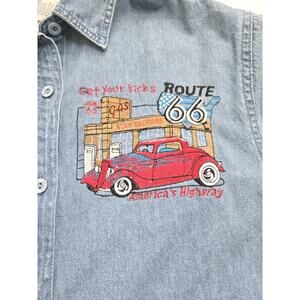 Vintage Passion-I EUC Route 66 Short Sleeve Denim Women Shirt Hot Rod Medium